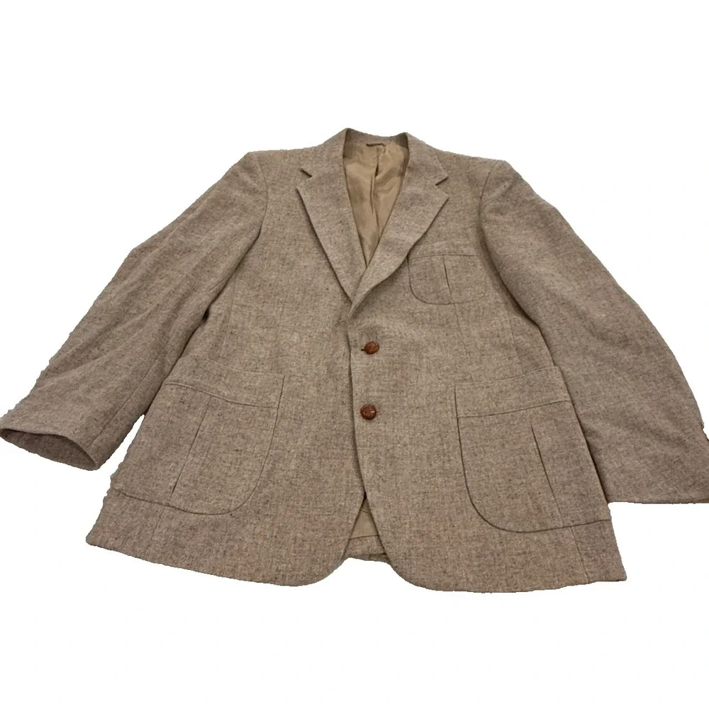 Vintage David Hunter Mens 100% Pure Wool Tweed Jacket Blazer Coat Brown Size 42R